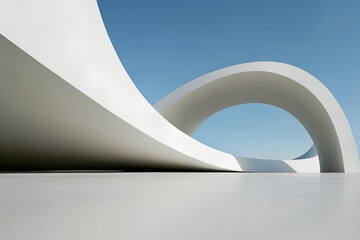 Poster - Futuristic Abstract Architecture with White Curved Structure Against Blue Sky