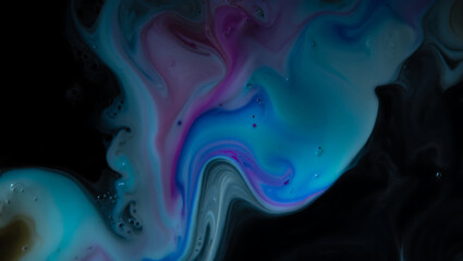 Poster - Abstract Fluid Art with Swirling Blue and Purple Hues on Dark Backdrop Creates a Mesmerizing Visual Experience
