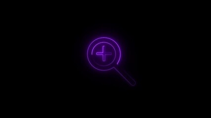 Poster - Glowing neon light icon with a medical symbol and search style on a black background