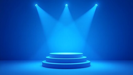 Aufkleber - a softly lit, circular stage is bathed in a cool, blue spotlight, beckoning attention to its empty center