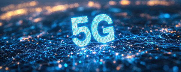 Poster - 5G network concept with glowing connections and digital nodes, representing fast communication technology