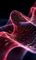 Aufkleber - Abstract red wave of digital data flow with connections representing technology and innovation beautifully