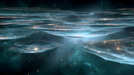 Poster - ethereal aquatic landscape with shimmering lights evoking a dreamy cosmic ocean experience