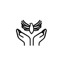 Poster - dove of peace. Vector icon of a dove gently resting on a human palm symbolizing peace