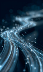 Poster - Abstract luminous trails create a sense of movement and ethereal beauty on a dark blue background bringing digital connectivity to life