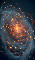Poster - Abstract cosmic swirl with luminous orange particles and swirling blue nebula for a celestial experience