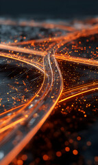 Poster - Abstract network connections and data flow represented by glowing lines and particles in digital space futuristic background