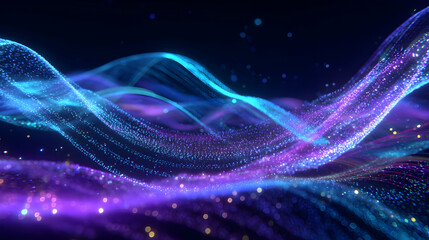 Poster - Flowing streams of light and particles creating an abstract visual landscape on a dark background