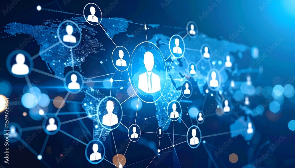 Artificial Intelligence LinkedIn concept. Digital network connecting ...