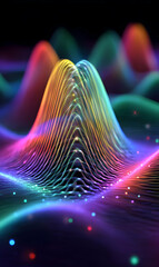 Poster - Vibrant spectral peaks undulating in a digital landscape an abstract representation of energy flowing rhythmically across space
