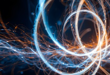 Fototapete - Abstract Light Trails On Dark Background, Dynamic Motion, Energy Flow. Glowing Lines Create A Sense Of Speed And Movement, Perfect For Adding Visual Impact To Your Project. Dark Backdrop Makes The