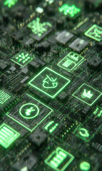 Poster - Futuristic electronics circuitry board with glowing elements depicting technological advancement and innovation in cyberspace