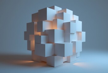 Aufkleber - Abstract Cubes Geometric Form, 3d Rendered. Clean Design Structure, Illuminated Beautifully. Modern Art, A Visual Composition, Perfect For Backgrounds.
