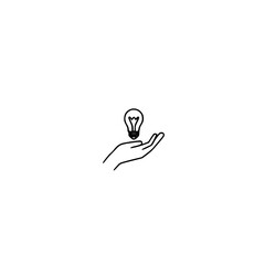 Poster - Vector icon of a light bulb glowing on an open human palm