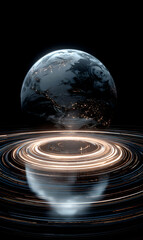 Poster - Earth reflection on energy spiral a visual representation of global interconnectedness and technological advancement in the modern era