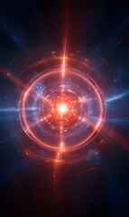 Poster - Abstract futuristic energy core with glowing red and blue plasma rings radiating outward in cosmic space environment
