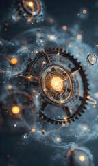 Poster - Gears and machinery in a cosmic dance a steampunk symphony of cogs and stardust blending fantasy and mechanical art