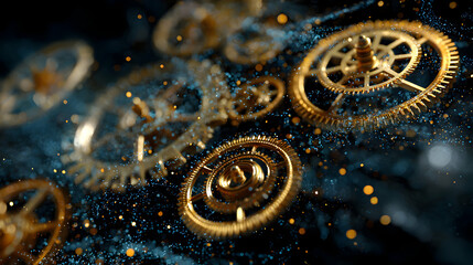 Poster - Golden gears and sparkling dust create an intricate time machine concept for mechanical engineering