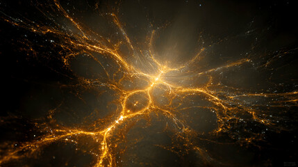 Poster - An intricate network of golden light filaments creates a stunning and dynamic display of energy flow