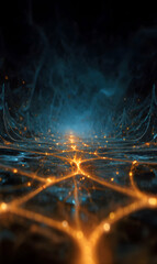 Poster - Glowing network of light trails illuminating a dark and mysterious landscape abstract and modern style