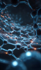 Poster - Intricate molecular structure illuminated with ethereal glow displaying complex interconnectedness for science research