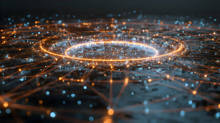 Poster - Abstract data flow visualization with glowing nodes and connections forming a complex network