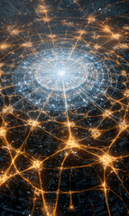 Poster - Illuminated nodes and lines connecting across a dark expanse create a vibrant digital network illustration