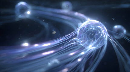 Poster - Digital depiction of an ethereal light orb with flowing trails radiating energy in a dark cosmic space
