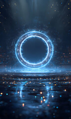 Poster - Mystical portal emits an otherworldly glow amidst a cityscape reflecting in the dark, watery surface below