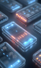 Poster - Future technology showcased with glowing smartphones arranged in a futuristic pattern highlighting innovation and connectivity