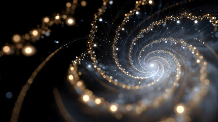 Poster - golden cosmic spiral abstract with glittering stars and particles creating an ethereal glow effect