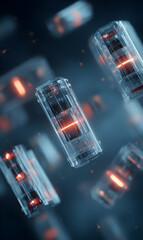 Poster - Abstract rendering of futuristic containers floating in digital space showing technology of tomorrow with glowing center