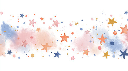 Poster - Watercolor stars and dots with pastel colors creating a dreamy and whimsical abstract background design element