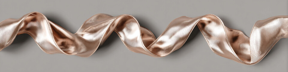 Poster - A shiny copper ribbon curled on a gray surface creating an elegant and flowing decorative element