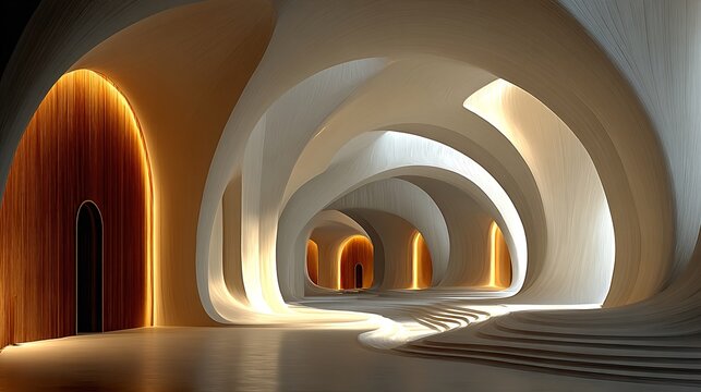 Abstract 3D Render of Cream Colored Arches and Cylinders