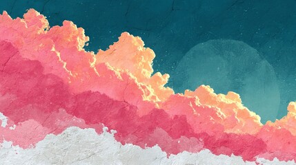 Wall Mural - abstract minimal peach and teal cloudscape at night