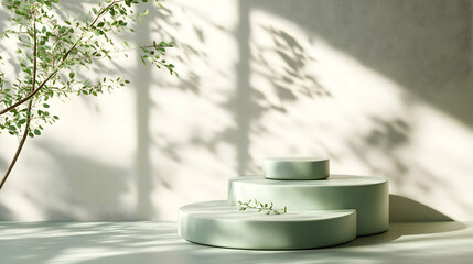 Poster - Elegant Product Display with Podium, Branch, and Light Shadow Presentation Background
