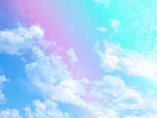 Wall Mural - beauty sweet pastel blue and pink colorful with fluffy clouds on sky. multi color rainbow image. abstract fantasy growing light