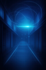 Poster - Mysterious blue corridor with glowing lines and soft light creates ethereal atmosphere, inviting exploration and wonder