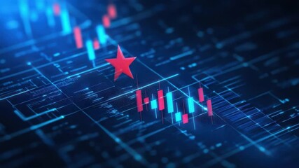 Poster - Abstract Financial Data Visualization with Red Star and Graphs Representing Market Trends and Performance Metrics