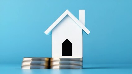Poster - White house model on stack of coins representing savings and investment in real estate and financial growth opportunities