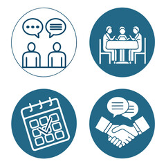 Fototapete - Business icon set illustrating teamwork meetings and agreements in circular shapes