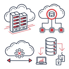 Fototapete - Cloud computing and data storage icons illustrating network infrastructure and security elements