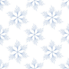 Poster - Seamless vector pattern of delicate light blue stylized snowflakes, resembling winter branches, creating a minimalist and elegant design perfect for winter-themed projects.