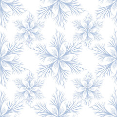 Poster - Seamless vector pattern of delicate light-blue stylized winter trees on white background, perfect for festive winter design projects.