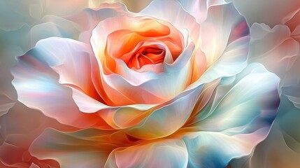 Poster - A mesmerizing multicolored rose with soft, flowing petal layers, glowing with vivid, abstract beauty.