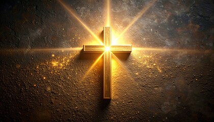 Poster - Radiant Cross, A Golden Symbol of Faith and Spirituality on Texture