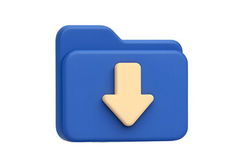 Poster - 3D render of a blue folder icon with a downward-pointing arrow, symbolizing file download or data transfer