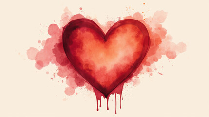 Poster - Vibrant heart illustration with watercolor effect, showcasing shades of red and orange, evokes feelings of love and warmth