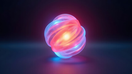 Poster - Glowing, abstract sphere with swirling colors of pink, blue, and orange, representing energy and motion, creates captivating visual effect